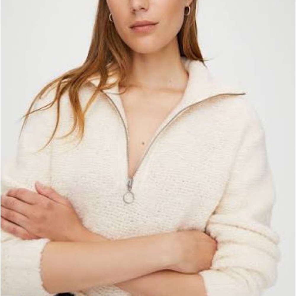 Aritzia Wilfred Free Gwyneth Cropped Quarter Zip Knit Sweater in Cream